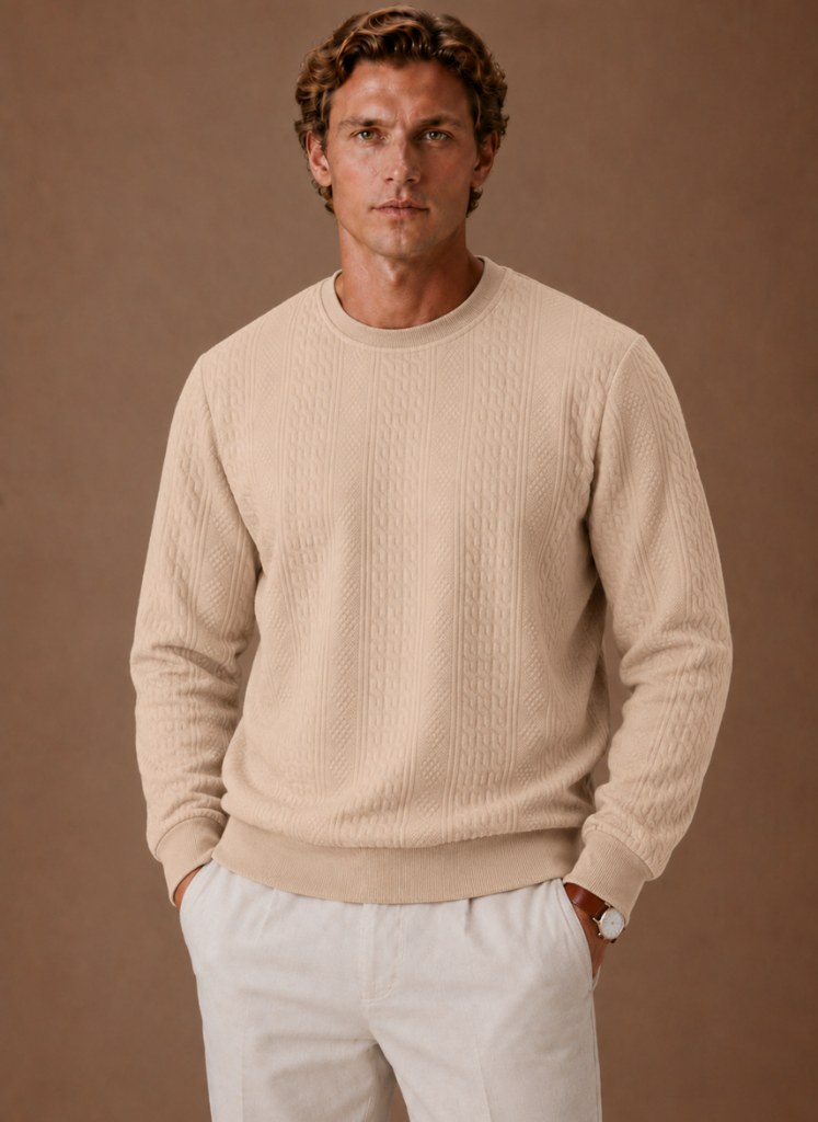 Men's Cable Knit Sweater – Crew Neck Textured Pullover | Areleon