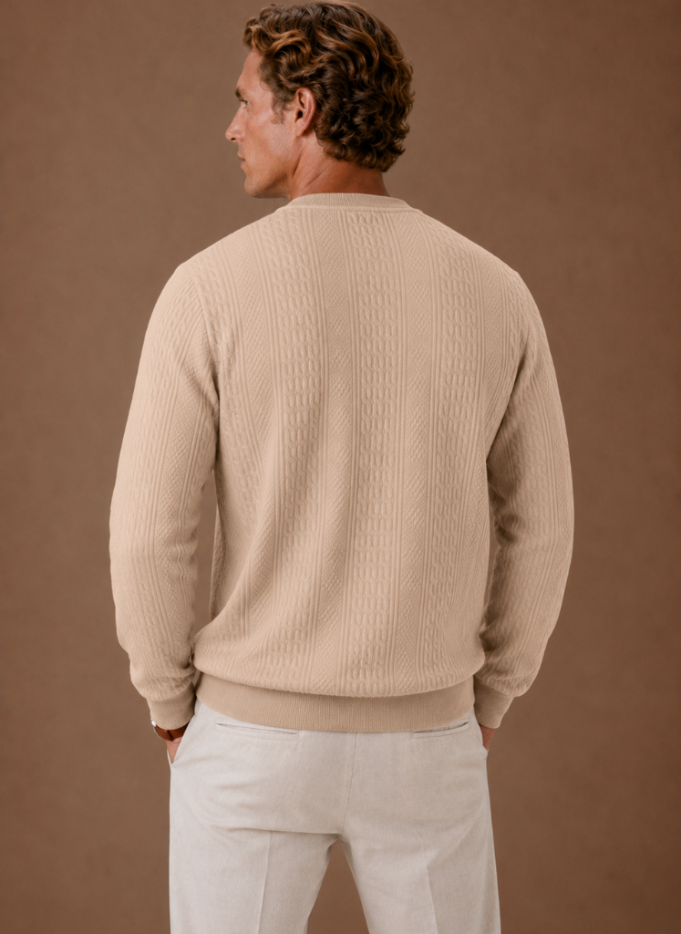 Men's Cable Knit Sweater – Crew Neck Textured Pullover | Areleon