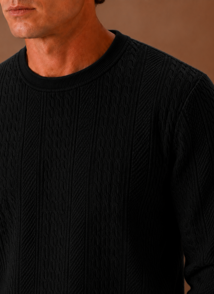 Men's Cable Knit Sweater – Crew Neck Textured Pullover | Areleon