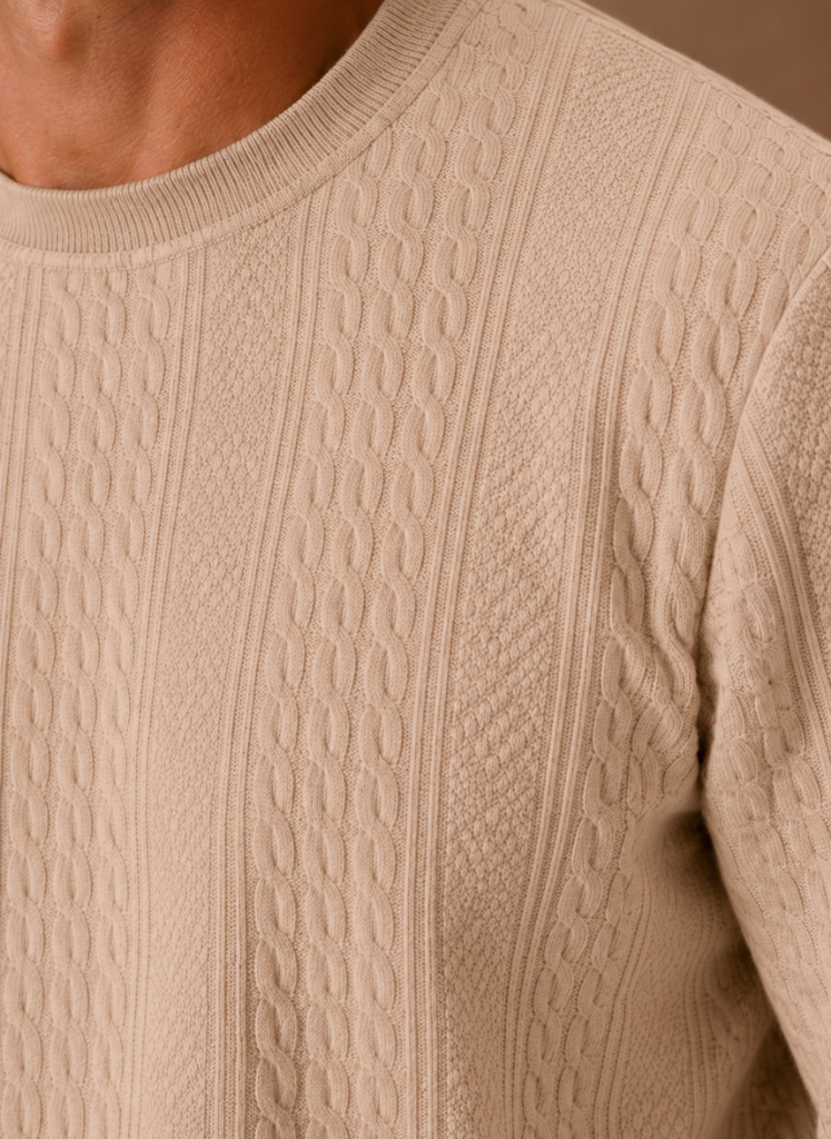 Men's Cable Knit Sweater – Crew Neck Textured Pullover | Areleon