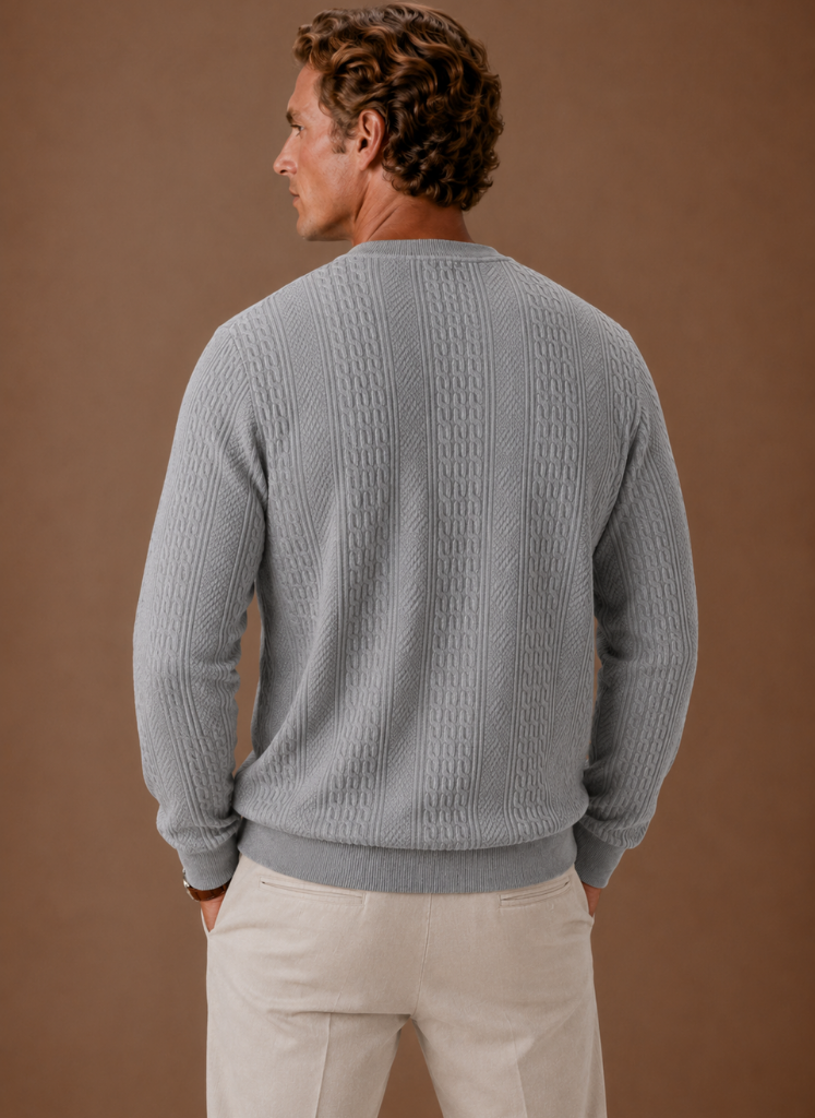 Men's Cable Knit Sweater – Crew Neck Textured Pullover | Areleon