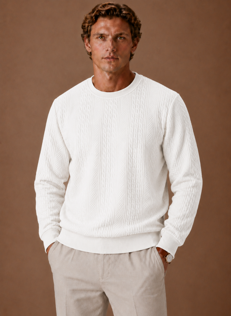 Men's Cable Knit Sweater – Crew Neck Textured Pullover | Areleon