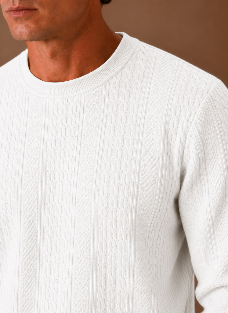 Men's Cable Knit Sweater – Crew Neck Textured Pullover | Areleon