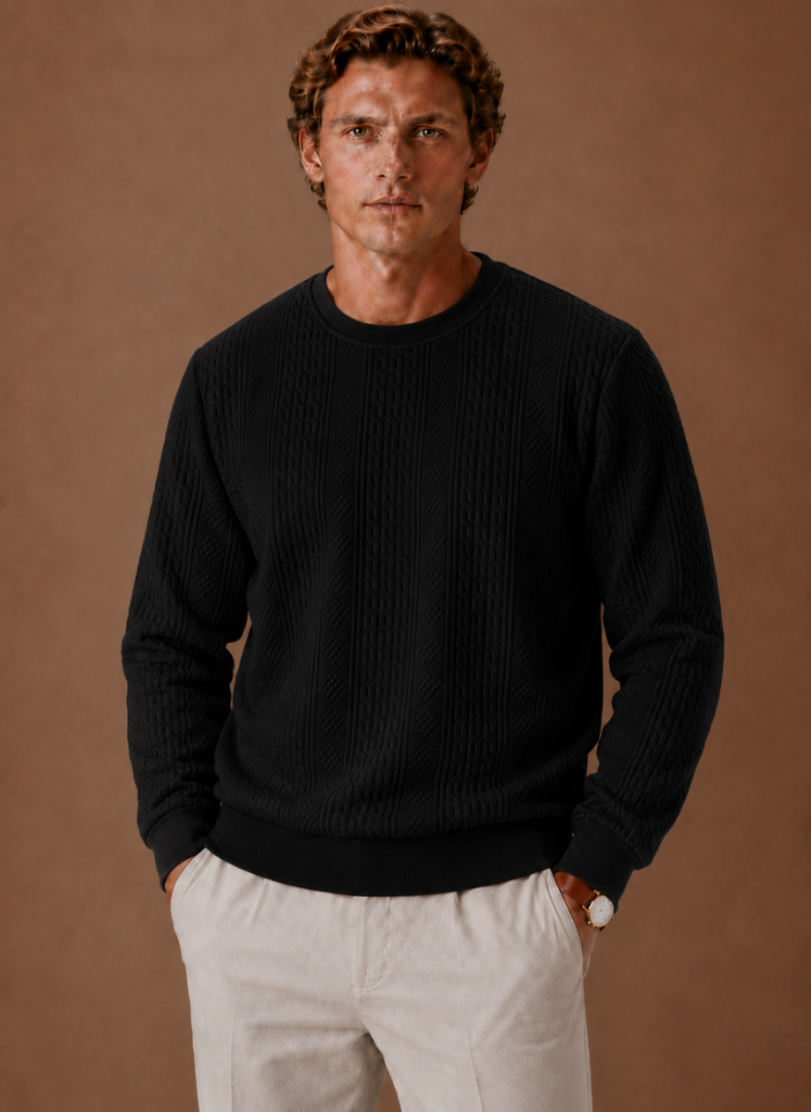 Men's Cable Knit Sweater – Crew Neck Textured Pullover | Areleon