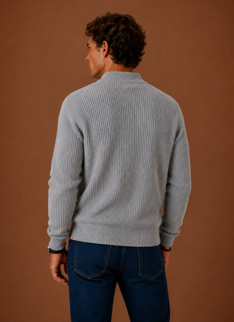 Men's Full Zip Knit Cardigan Sweater Ribbed Zip-Up Jacket | Areleon