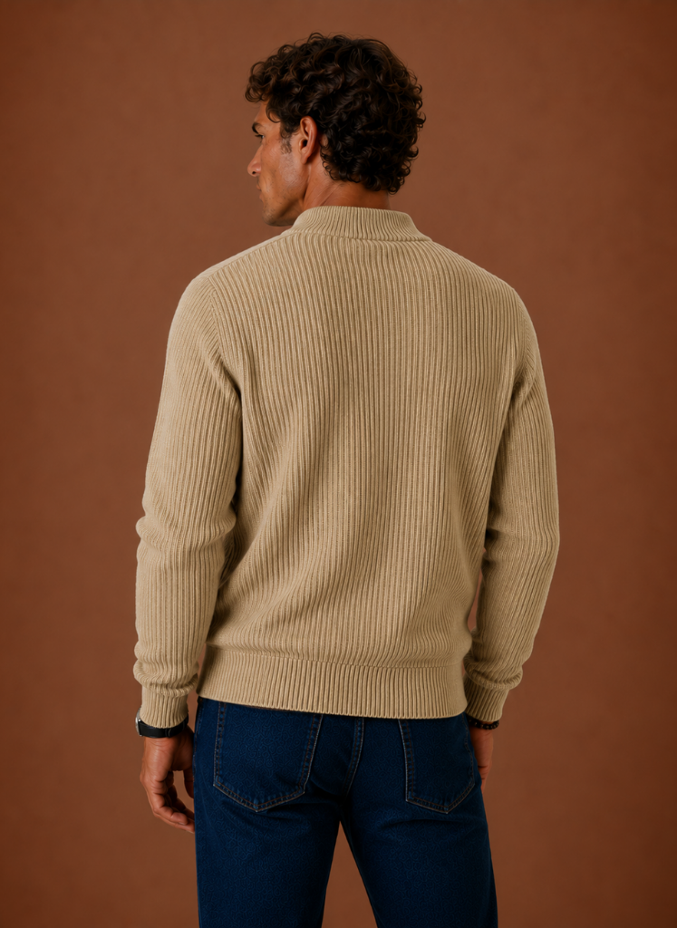 Men's Full Zip Knit Cardigan Sweater Ribbed Zip-Up Jacket | Areleon