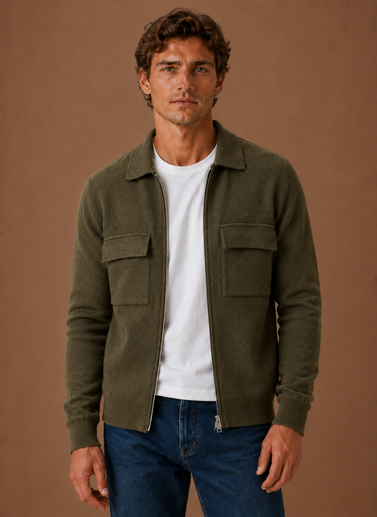 Men's Knit Jacket Full Zip Overshirt Smart Casual | Areleon