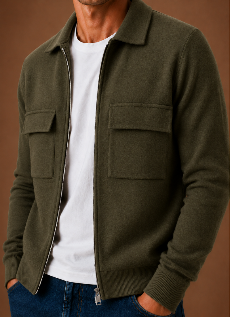 Men's Knit Jacket Full Zip Overshirt Smart Casual | Areleon
