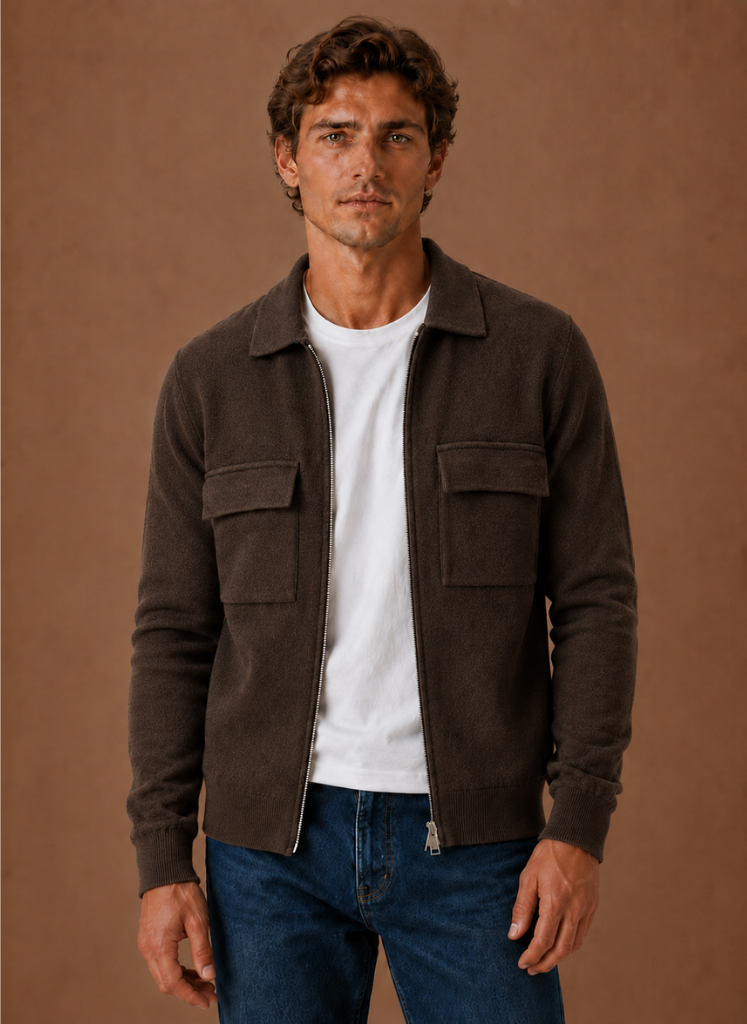 Men's Knit Jacket Full Zip Overshirt Smart Casual | Areleon