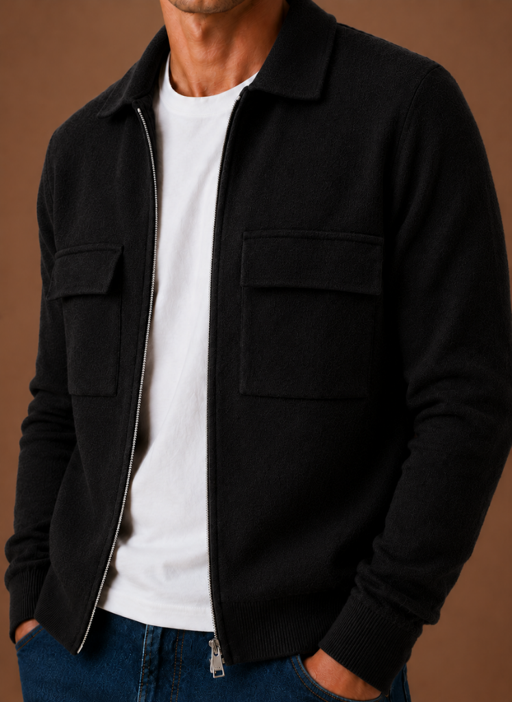 Men's Knit Jacket Full Zip Overshirt Smart Casual | Areleon