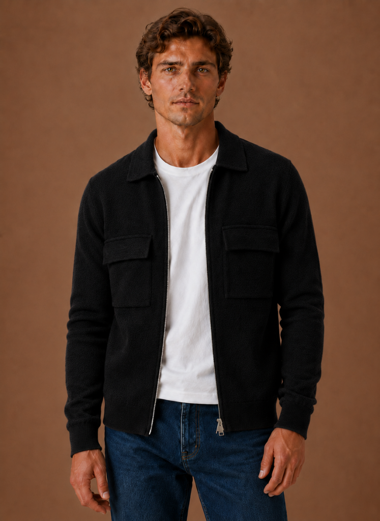 Men's Knit Jacket Full Zip Overshirt Smart Casual | Areleon