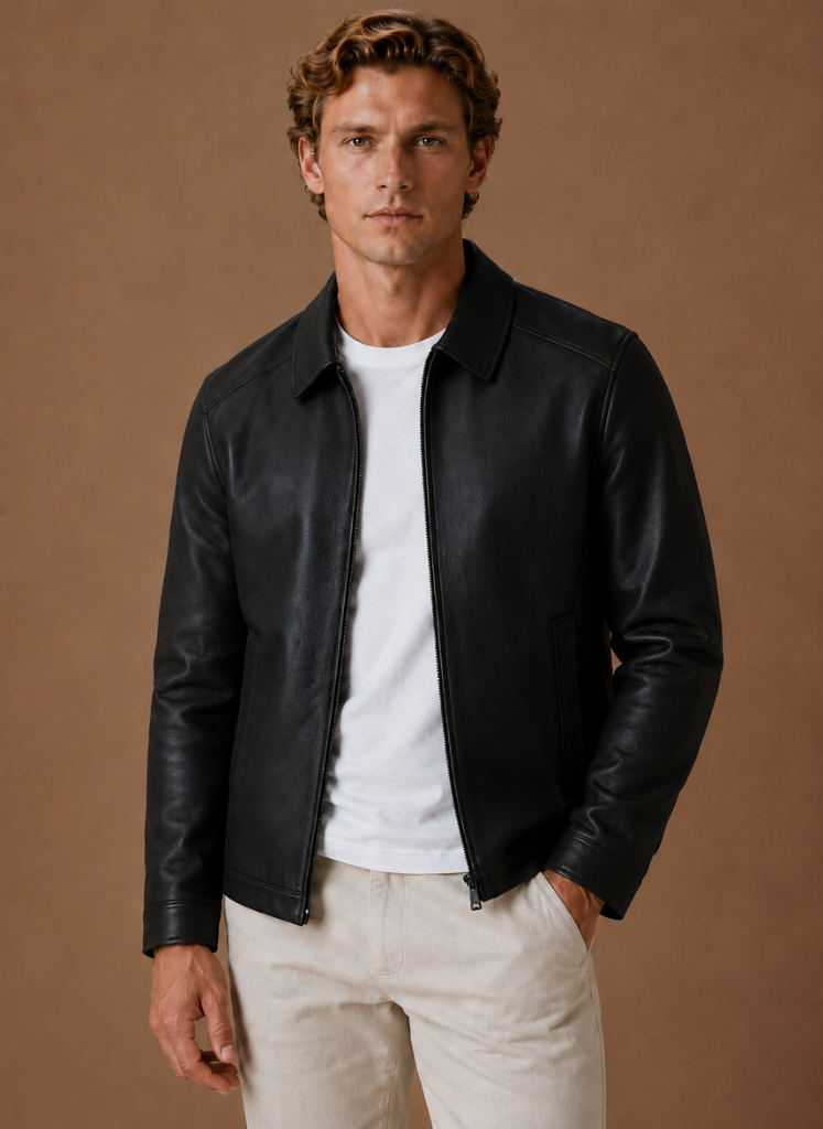 Men's Leather Look Jacket Classic Zip Jacket | Areleon
