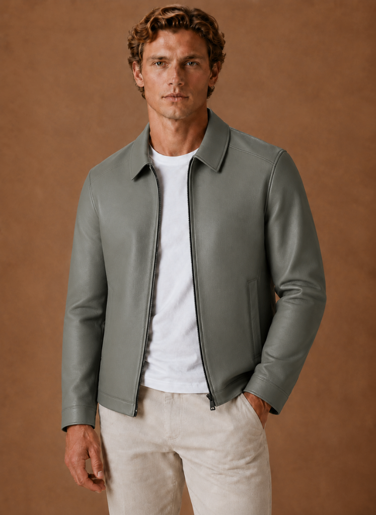 Men's Leather Look Jacket Classic Zip Jacket | Areleon