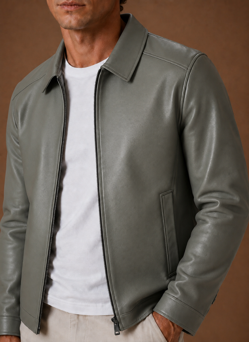 Men's Leather Look Jacket Classic Zip Jacket | Areleon