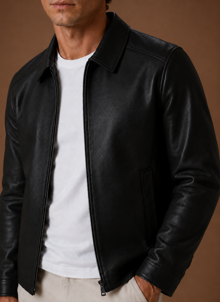 Men's Leather Look Jacket Classic Zip Jacket | Areleon