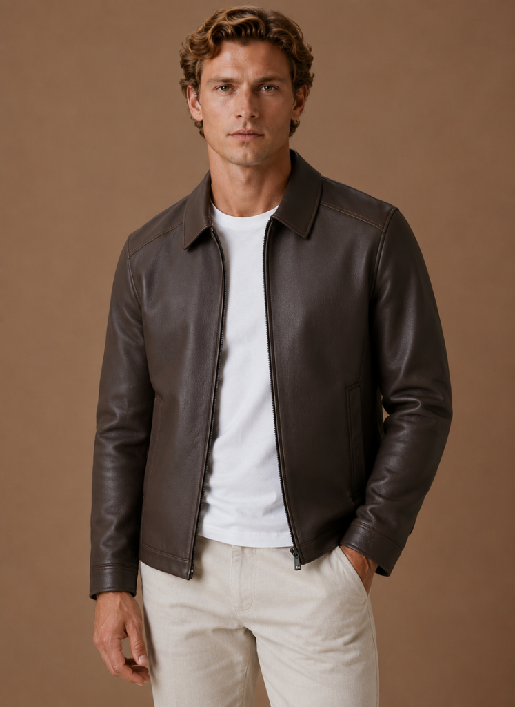 Men's Leather Look Jacket Classic Zip Jacket | Areleon