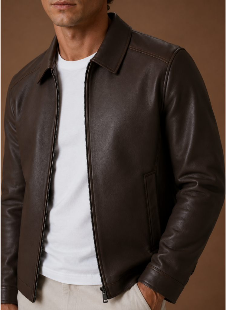 Men's Leather Look Jacket Classic Zip Jacket | Areleon