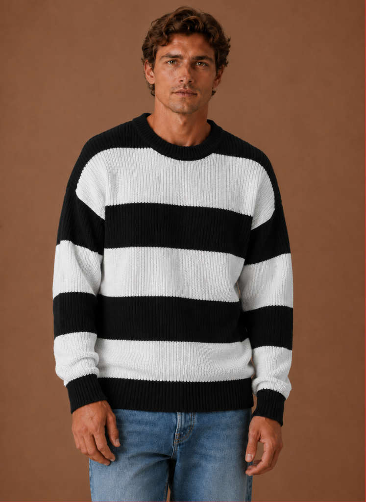 Men's Striped Knit Sweater – Crew Neck Pullover | Areleon
