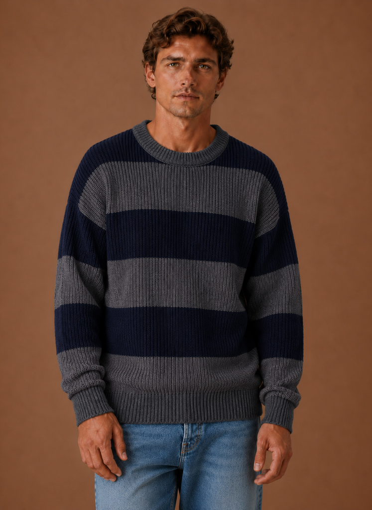 Men's Striped Knit Sweater – Crew Neck Pullover | Areleon