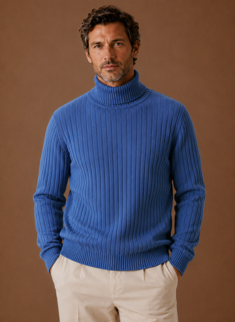 Men's Ribbed Turtleneck Sweater Soft Pullover | Areleon