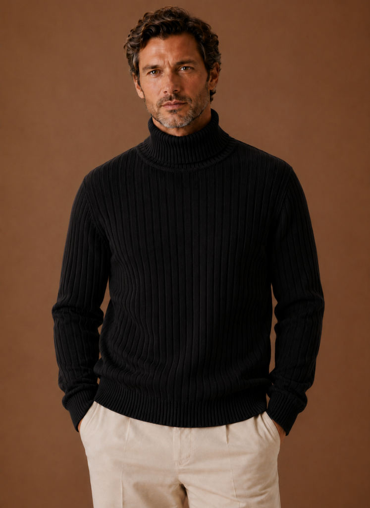 Men's Ribbed Turtleneck Sweater Soft Pullover | Areleon