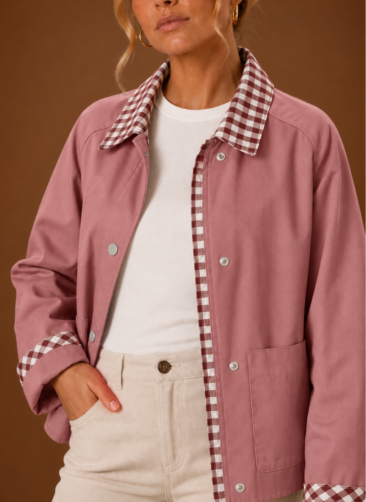 Women’s Barn Jacket - Check Collar Casual Coat | Areleon