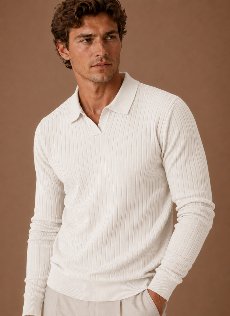 Men's Ribbed Knit Polo Sweater Smart Casual Pullover | Areleon