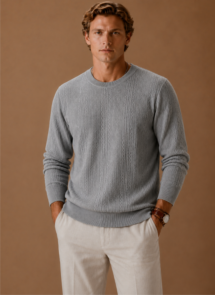 Men's Cable Knit Sweater – Crew Neck Textured Pullover | Areleon