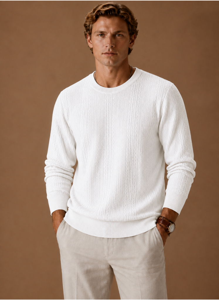 Men's Cable Knit Sweater – Crew Neck Textured Pullover | Areleon