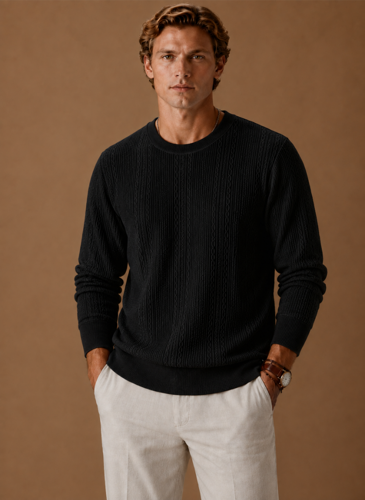 Men's Cable Knit Sweater – Crew Neck Textured Pullover | Areleon
