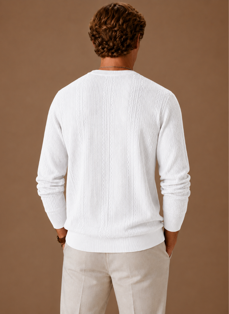 Men's Cable Knit Sweater – Crew Neck Textured Pullover | Areleon