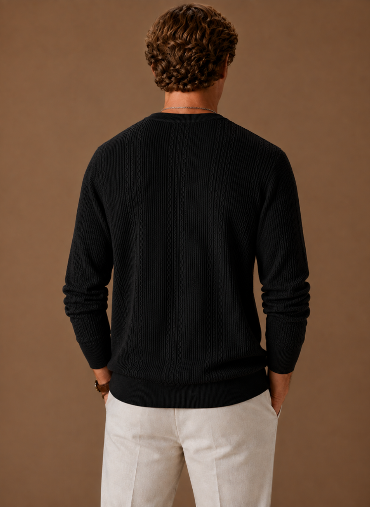 Men's Cable Knit Sweater – Crew Neck Textured Pullover | Areleon