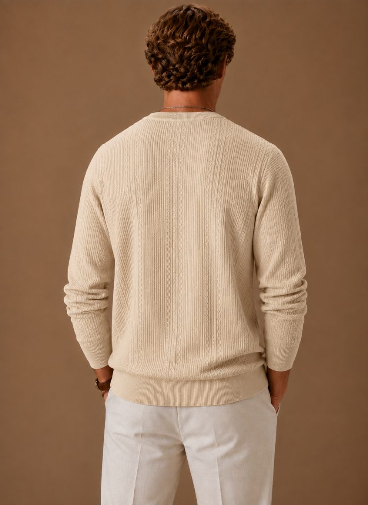 Men's Cable Knit Sweater – Crew Neck Textured Pullover | Areleon