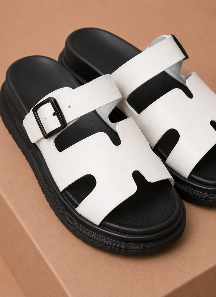 Areleon | Women’s Buckle Slide Sandals Casual Faux Leather