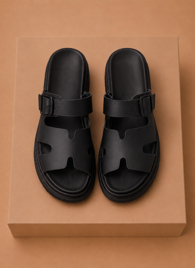 Areleon | Women’s Buckle Slide Sandals Casual Faux Leather