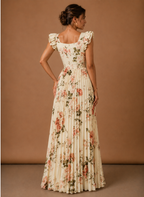 Women’s Floral Pleated Maxi Dress – Elegant Wedding Guest | Areleon