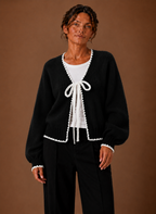 Scalloped Trim Cardigan for Women - Bow Front | Areleon