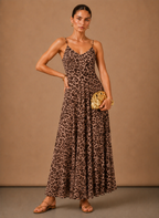 Women’s Leopard Print Strappy Maxi Dress – Elegant Summer Occasion | Areleon
