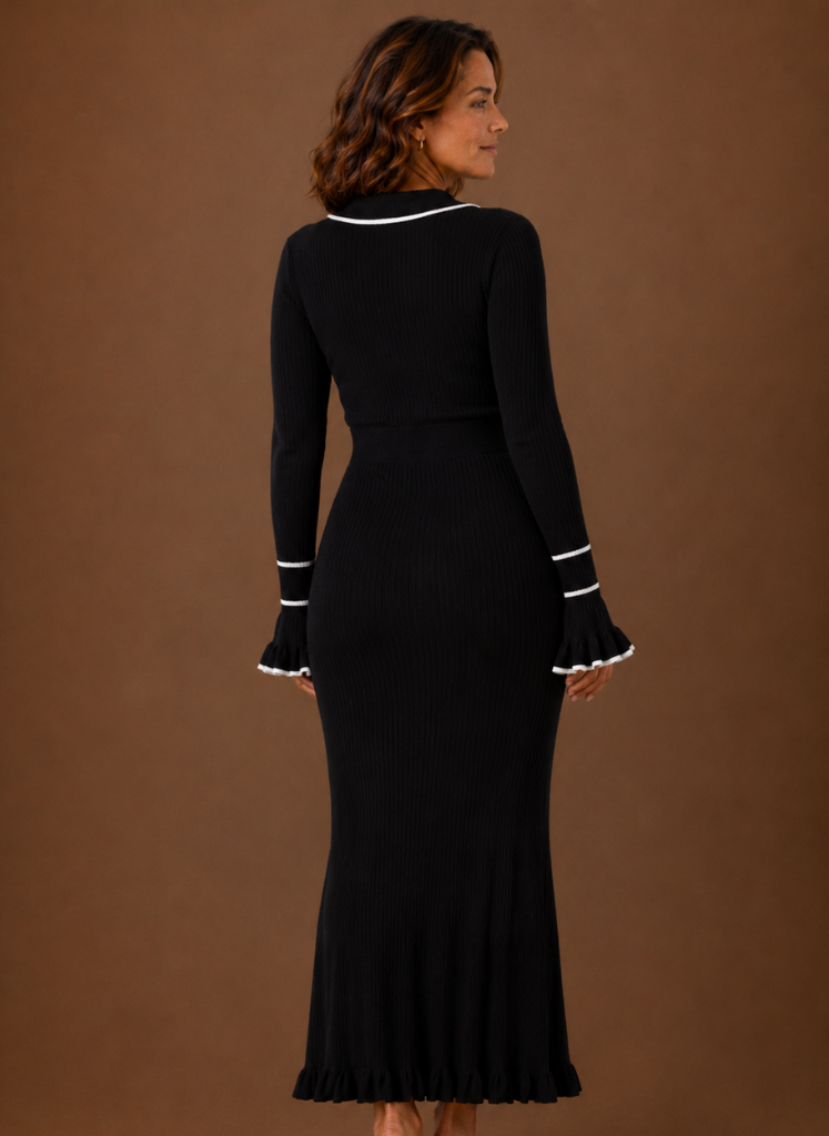 Sweater Dress for Women - Ribbed Knit Maxi Collared | Areleon