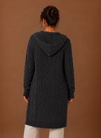 Cable Knit Cardigan for Women - Hooded Long | Areleon