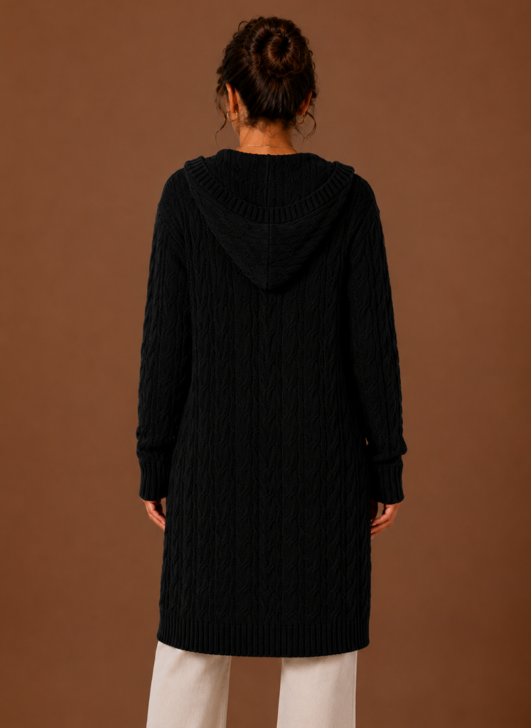 Cable Knit Cardigan for Women - Hooded Long | Areleon