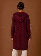 Cable Knit Cardigan for Women - Hooded Long | Areleon