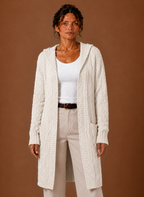 Cable Knit Cardigan for Women - Hooded Long | Areleon