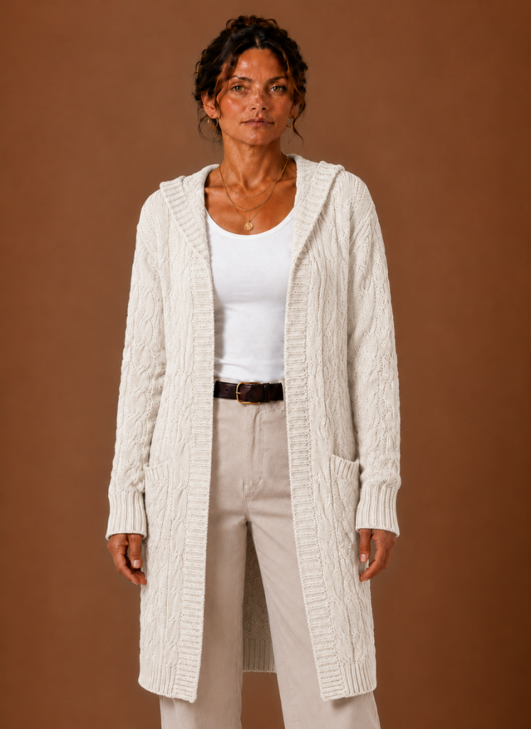 Cable Knit Cardigan for Women - Hooded Long | Areleon