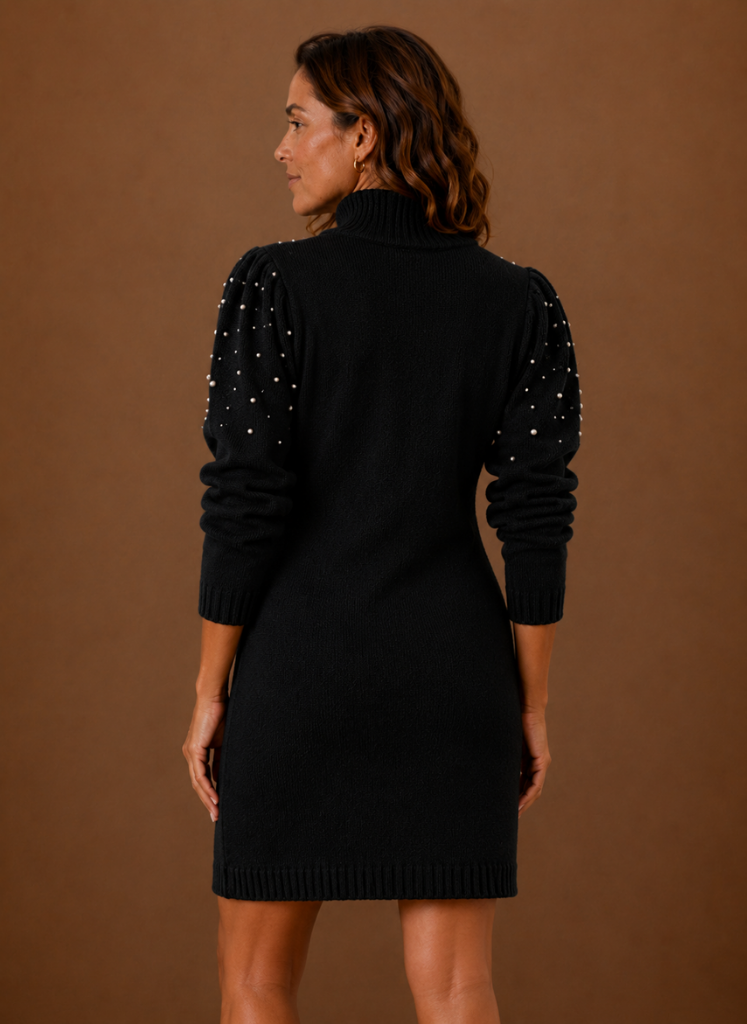 Women’s Pearl Knit Sweater Dress with High Neck | Areleon