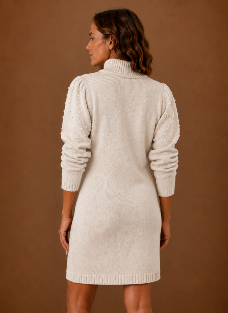 Women’s Pearl Knit Sweater Dress with High Neck | Areleon