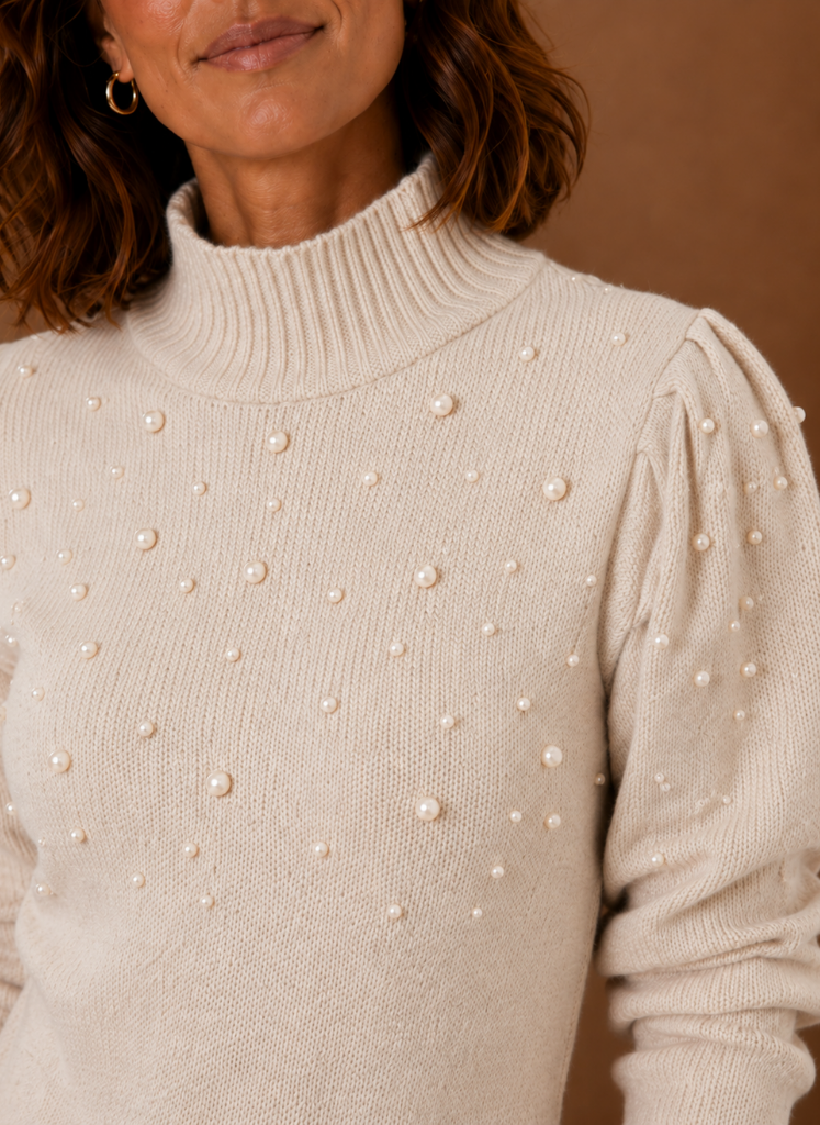 Women’s Pearl Knit Sweater Dress with High Neck | Areleon