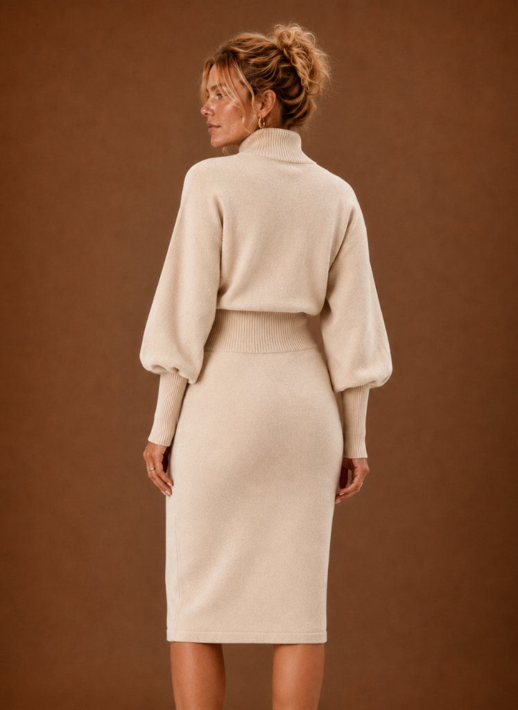Sweater Dress for Women - Turtleneck Midi Fitted Knit | Areleon