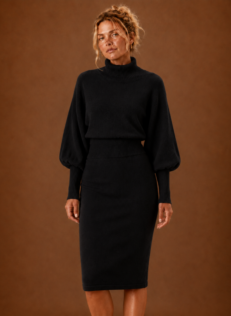 Sweater Dress for Women - Turtleneck Midi Fitted Knit | Areleon