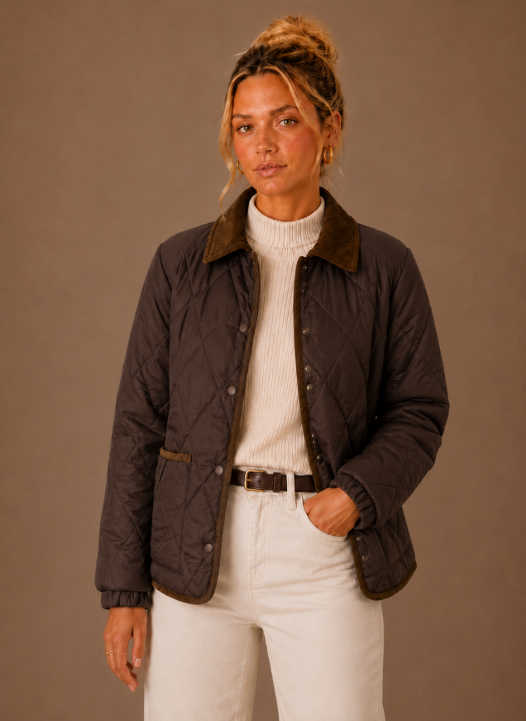 Women's Quilted Puffer Jacket with Corduroy Collar | Areleon